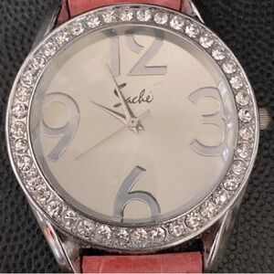 Sache watch with Rhinestones around face & Pink band-used